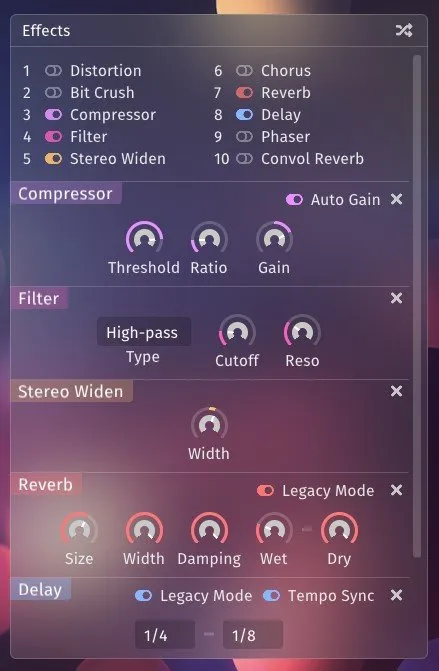 Effects Rack of 10 effects