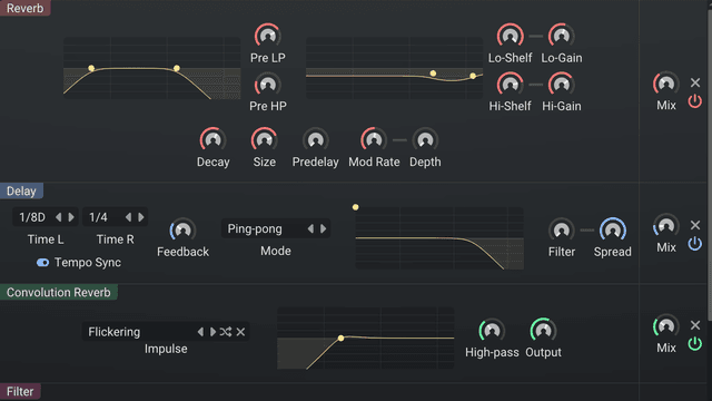 Reverb, delay and convolution reverb in Floe's effects rack